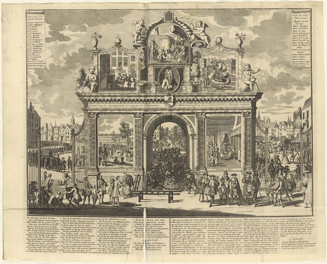 Anlagepläne: Gedenkbogen errichtet am Begräbnisort ruinierter Aktionäre, 1720 von Unbekannt