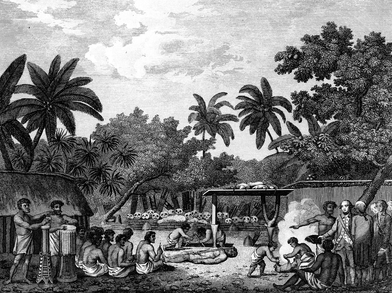 James Cook, englischer Navigator, Zeuge eines Menschenopfers in Tahiti Otaheite von Unbekannt