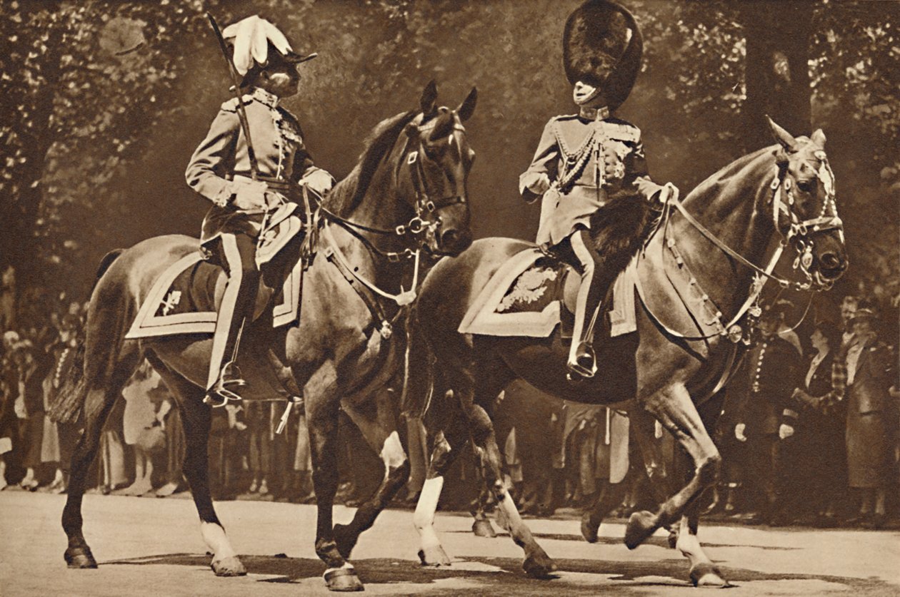 König Edward an der Spitze der Brigade der Wachen, dreht sich unbeeindruckt um, um nach dem Revolver zu fragen von Unbekannt