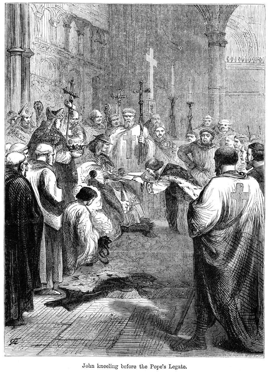 König Johann 1167-1216 kniet vor dem Legaten des Papstes, 1213 von Unbekannt