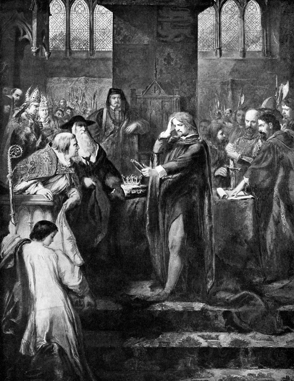 König Richard II. übergibt die Krone an seinen Cousin Bolingbroke, 1399 von Unbekannt