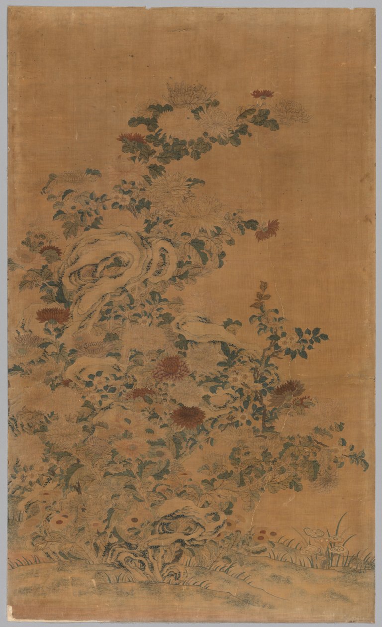 Ko Ssu Panel: Felsen und Chrysanthemen, 1700er - 1800er von Unbekannt