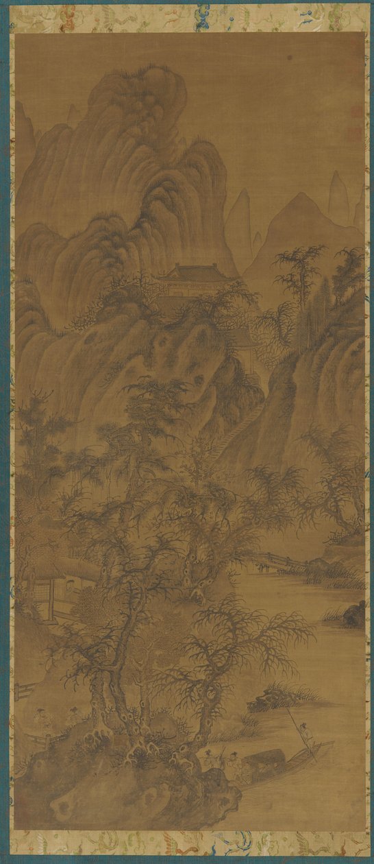 Landschaft mit Bauernhäusern und Figuren, 1368-1644 von Unbekannt
