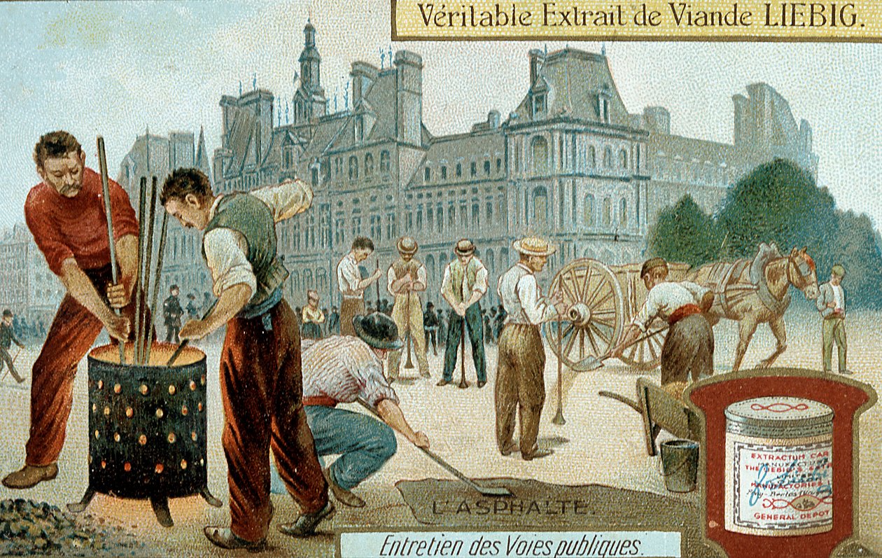 Verlegung einer Asphaltoberfläche in einer Pariser Straße, um 1900 von Unbekannt
