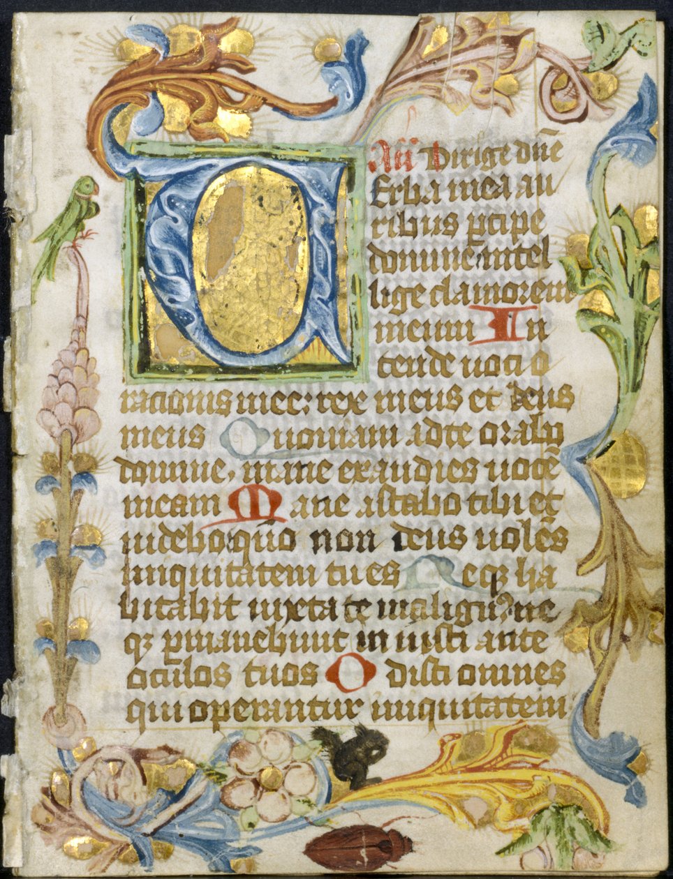 Blatt aus einem Stundenbuch: Initiale V mit Blumenrand, ca. 1460-1500 von Unbekannt