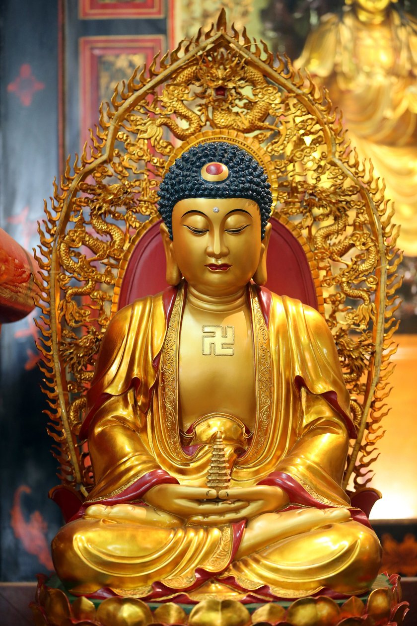 Leong San buddhistischer Tempel. Goldene Buddha-Statue. Singapur von Unbekannt