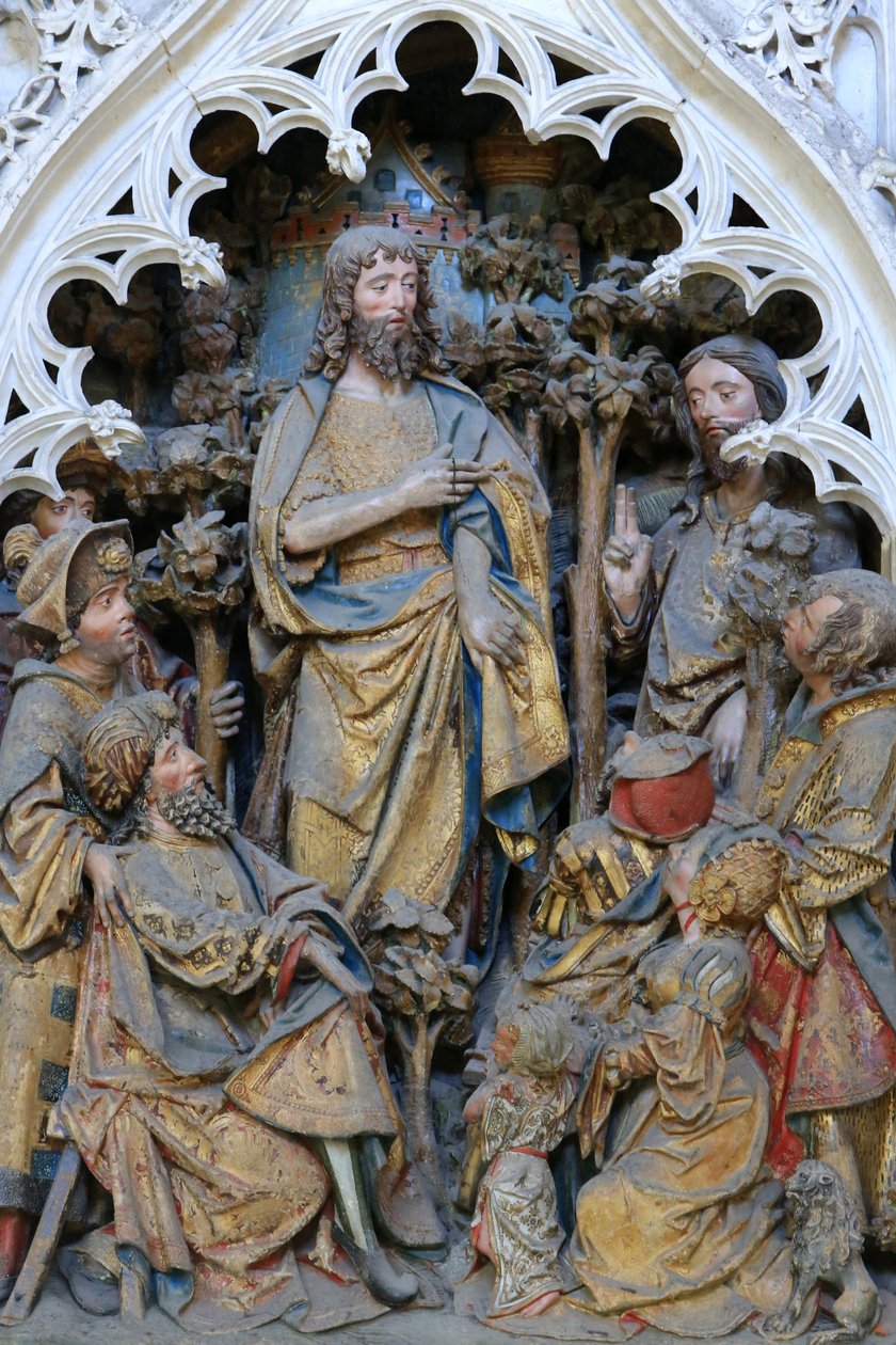 Leben von St. Johannes dem Täufer: "St. Johannes der Täufer zeigt den Ring Gottes." Hochrelief des nördlichen Endes des Nordchors (1531). Kathedrale von Amiens, Amiens, Frankreich von Unbekannt