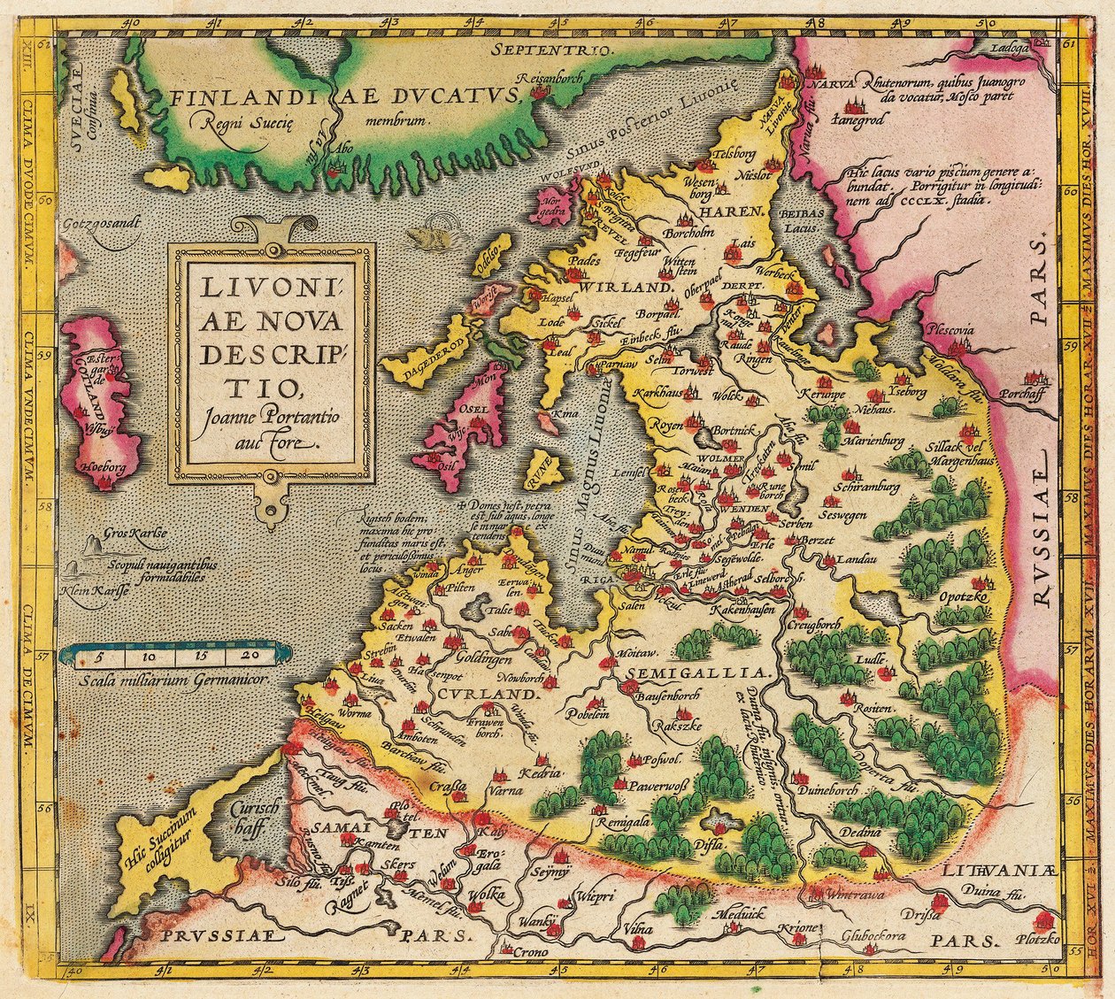 Livonia Karte, Livoniae Nova Descriptio, 1573-1578 von Unbekannt