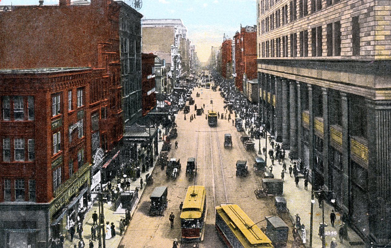 Blick nach Osten entlang der Market Street vom Rathaus, Philadelphia, Pennsylvania, USA, um 1900 von Unbekannt