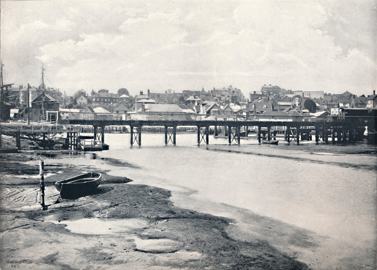 Lymington - Die Brücke und die Stadt, vom Fluss aus gesehen von Unbekannt