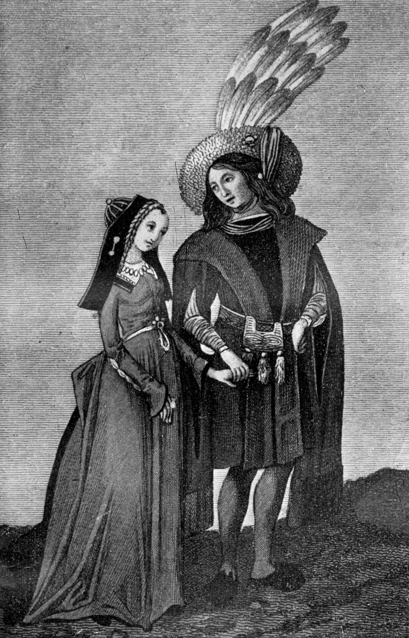 Männliche und weibliche Kostüme, spätes 15. - frühes 16. Jahrhundert, 1910 von Unbekannt