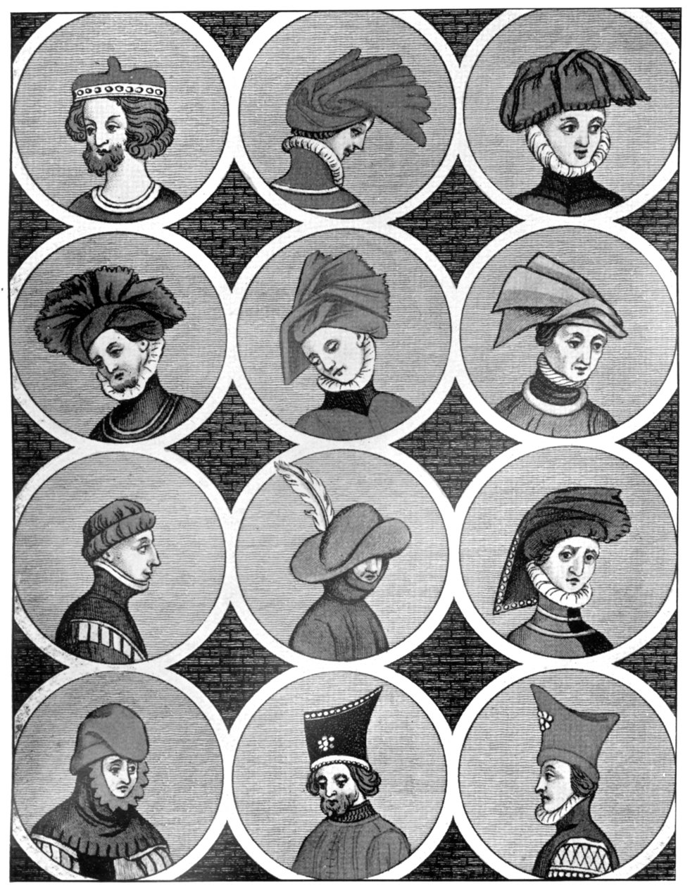 Männliche Kopfbedeckungen, 14. Jahrhundert, 1910 von Unbekannt