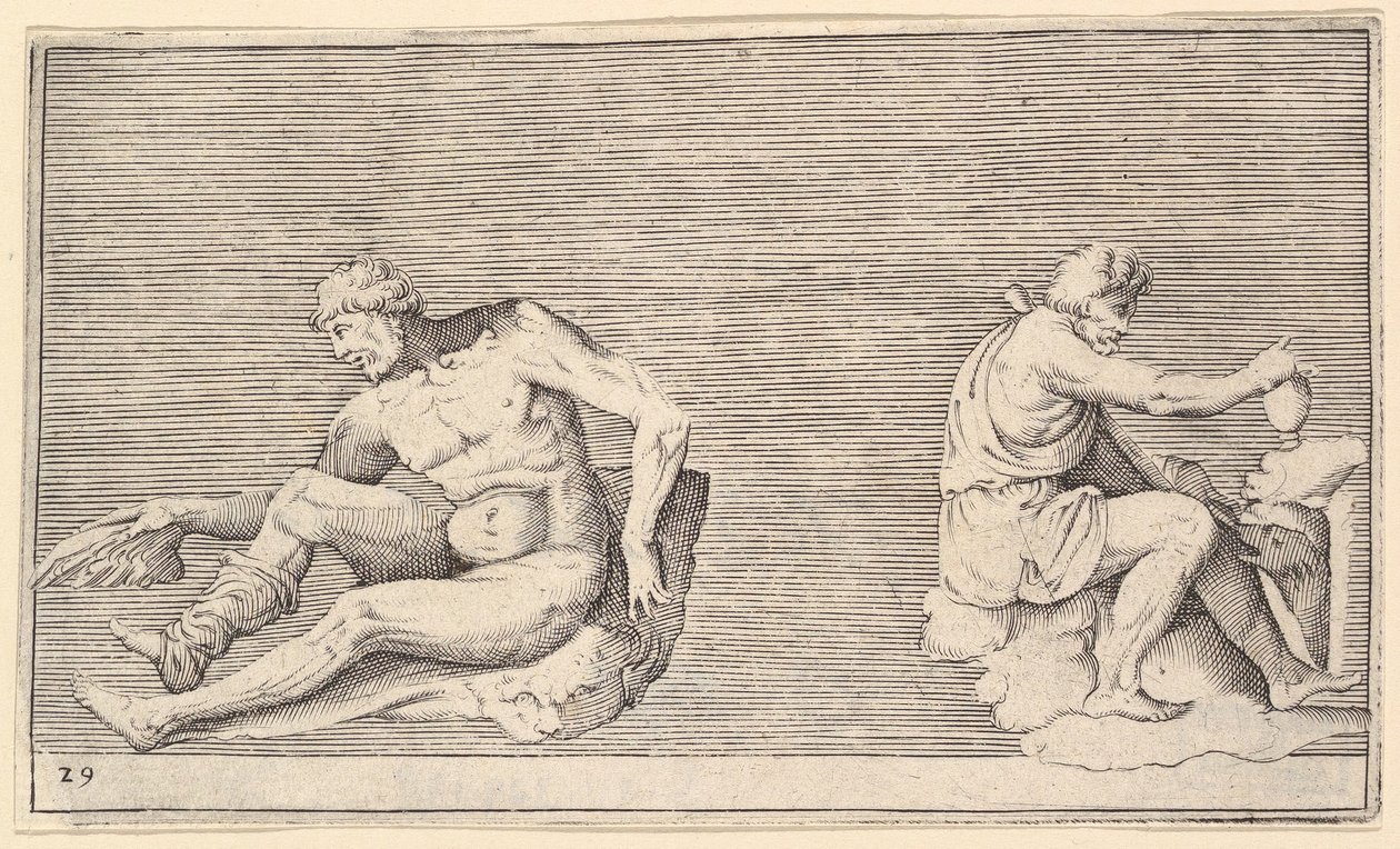 Mann mit Flügel, Mann mit Vase und Hund, veröffentlicht ca. 1599-1622 von Unbekannt