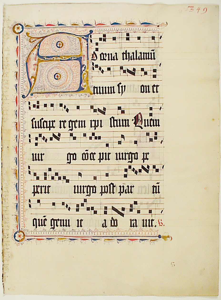 Manuskriptblatt mit Initiale A, aus einem Antiphonar von Unbekannt