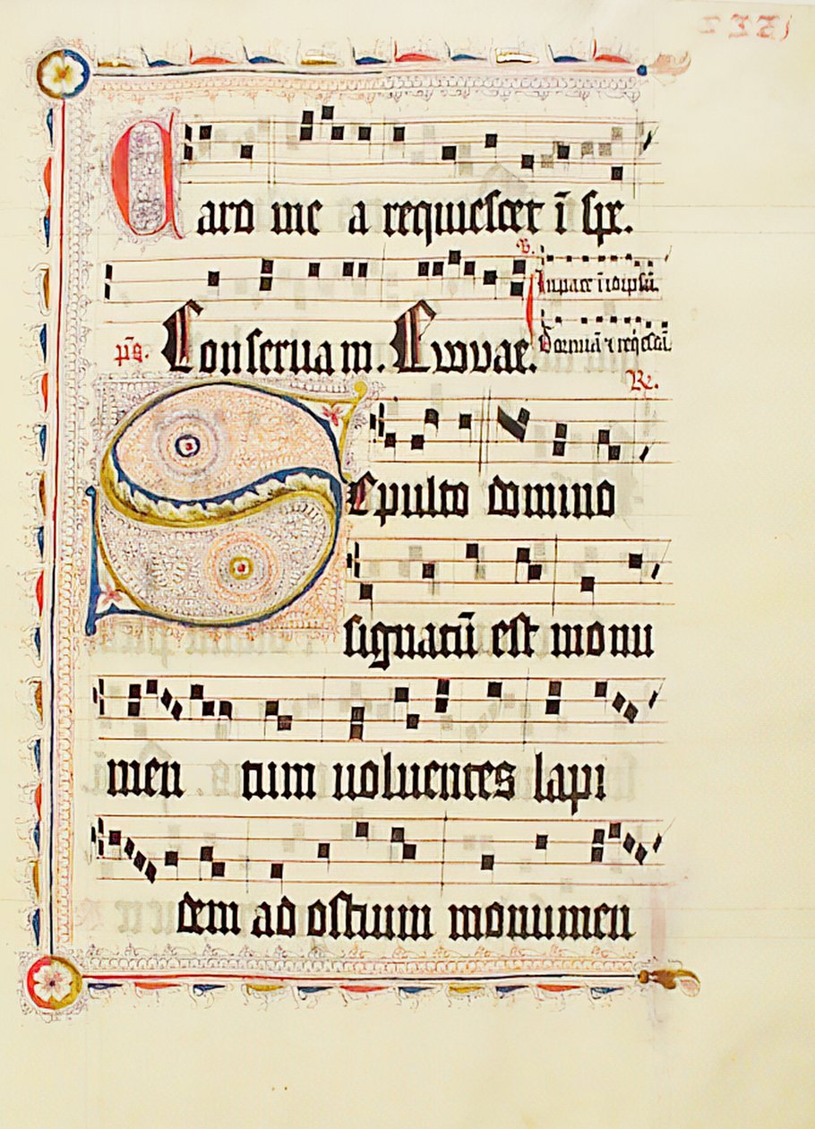 Manuskriptblatt mit Initiale S, aus einem Antiphonar, Deutsch, zweites Viertel des 15. Jahrhunderts von Unbekannt