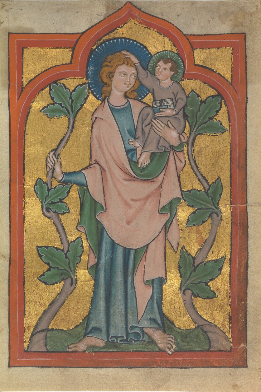Manuskriptblatt mit dem Heiligen Christophorus, der Christus trägt, frühes 14. Jahrhundert von Unbekannt