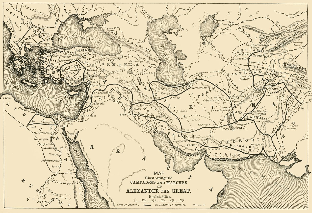 Karte zur Veranschaulichung der Feldzüge und Märsche Alexanders des Großen, 1890 von Unbekannt