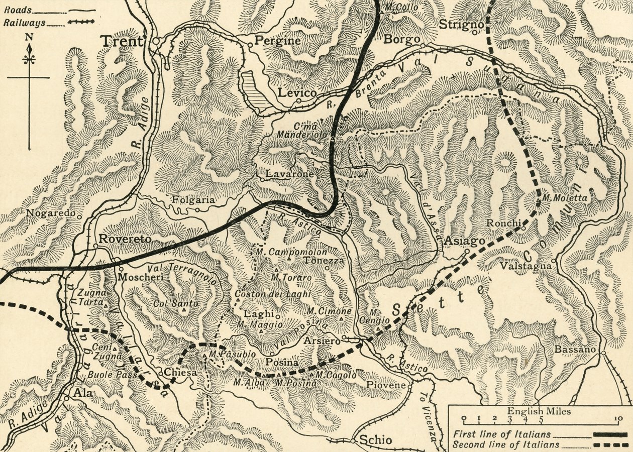 Karte, die den österreichischen Angriff im Trentino illustriert, Mai 1916, ca. 1920 von Unbekannt