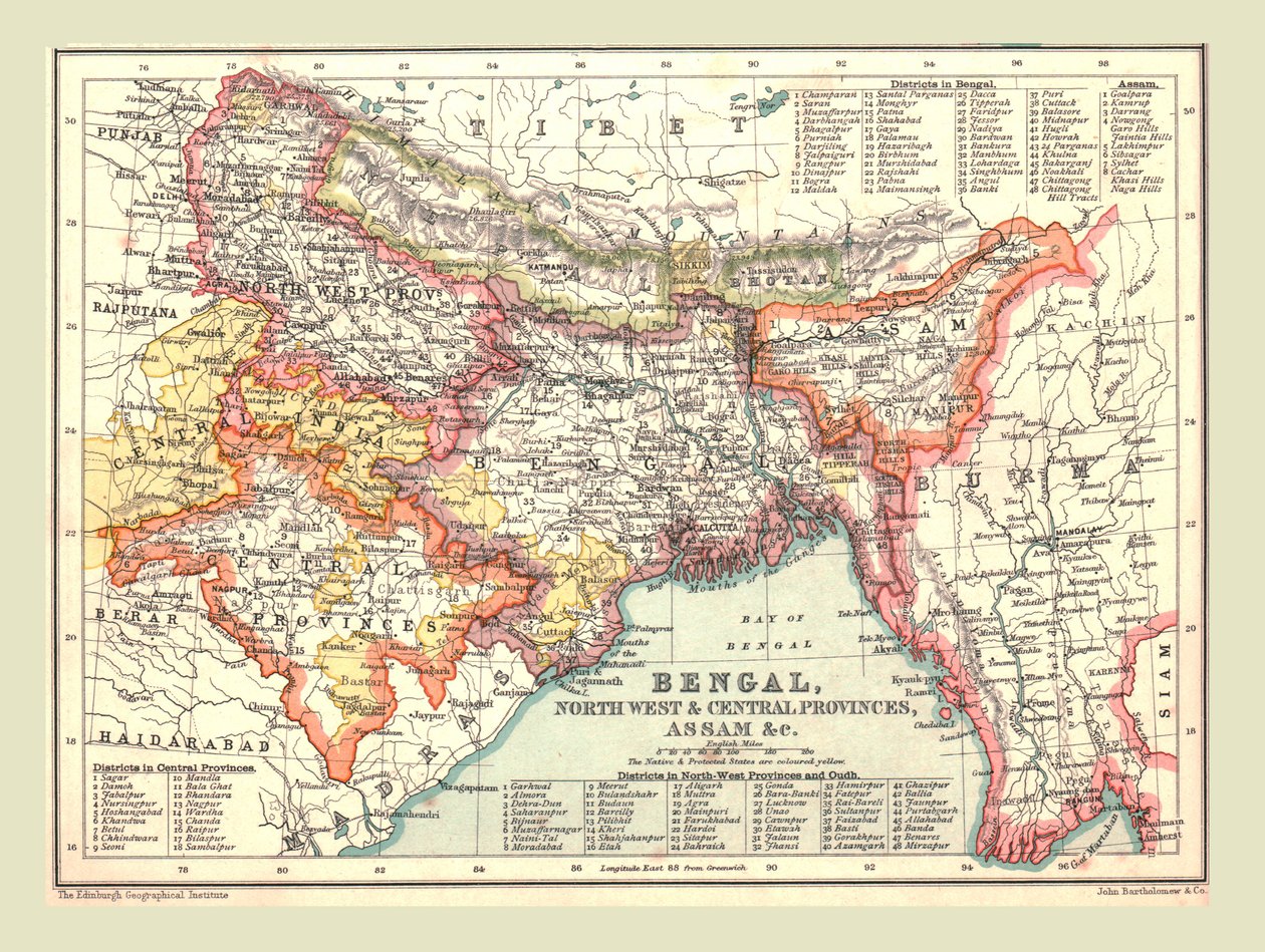 Karte von Bengalen, den Nordwest- und Zentralprovinzen und Assam, 1902 von Unbekannt