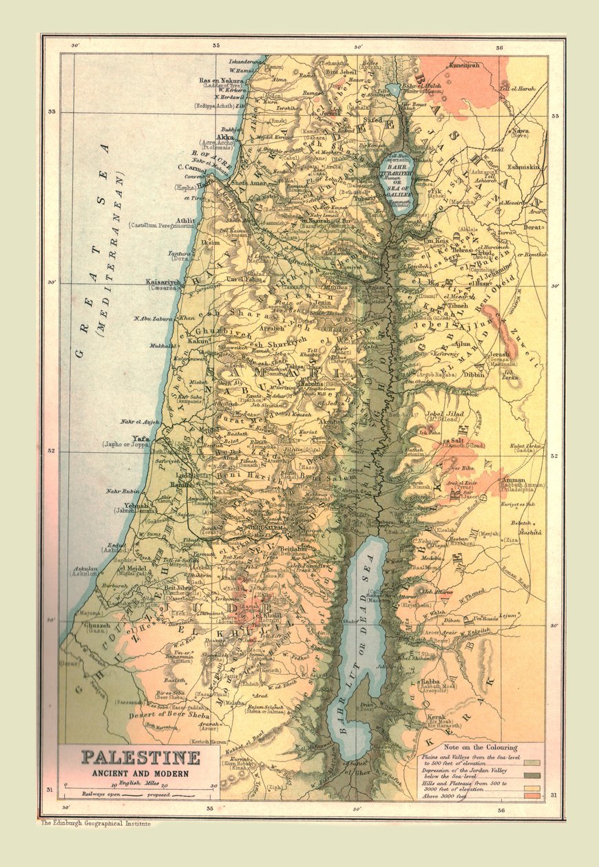 Karte von Palästina, antik und modern, 1902 von Unbekannt