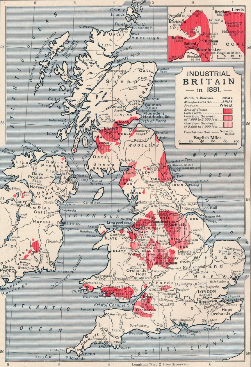 Karte des industriellen Britanniens im Jahr 1881, 1906 von Unbekannt