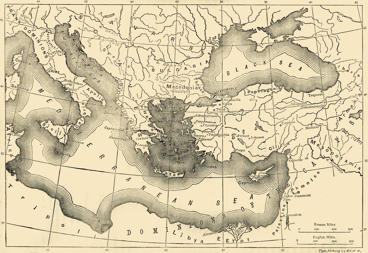 Karte des Byzantinischen Reiches im neunten Jahrhundert, 1890 von Unbekannt