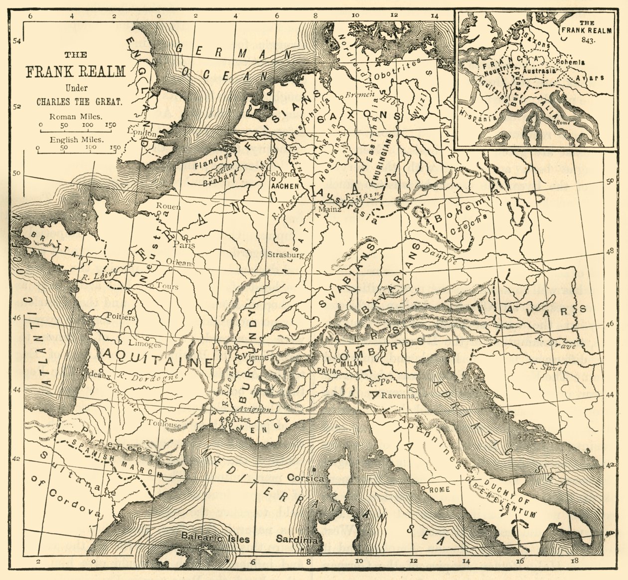 Karte des Königreichs der Franken unter Karl dem Großen, 1890 von Unbekannt