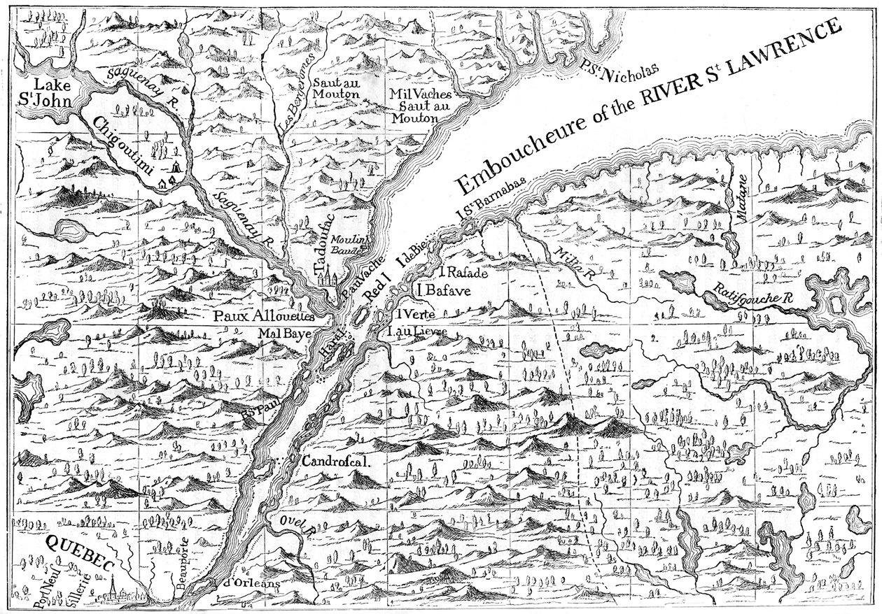 Karte des Verlaufs des St. Lawrence River bis nach Quebec, 1730 ca. 1880 von Unbekannt