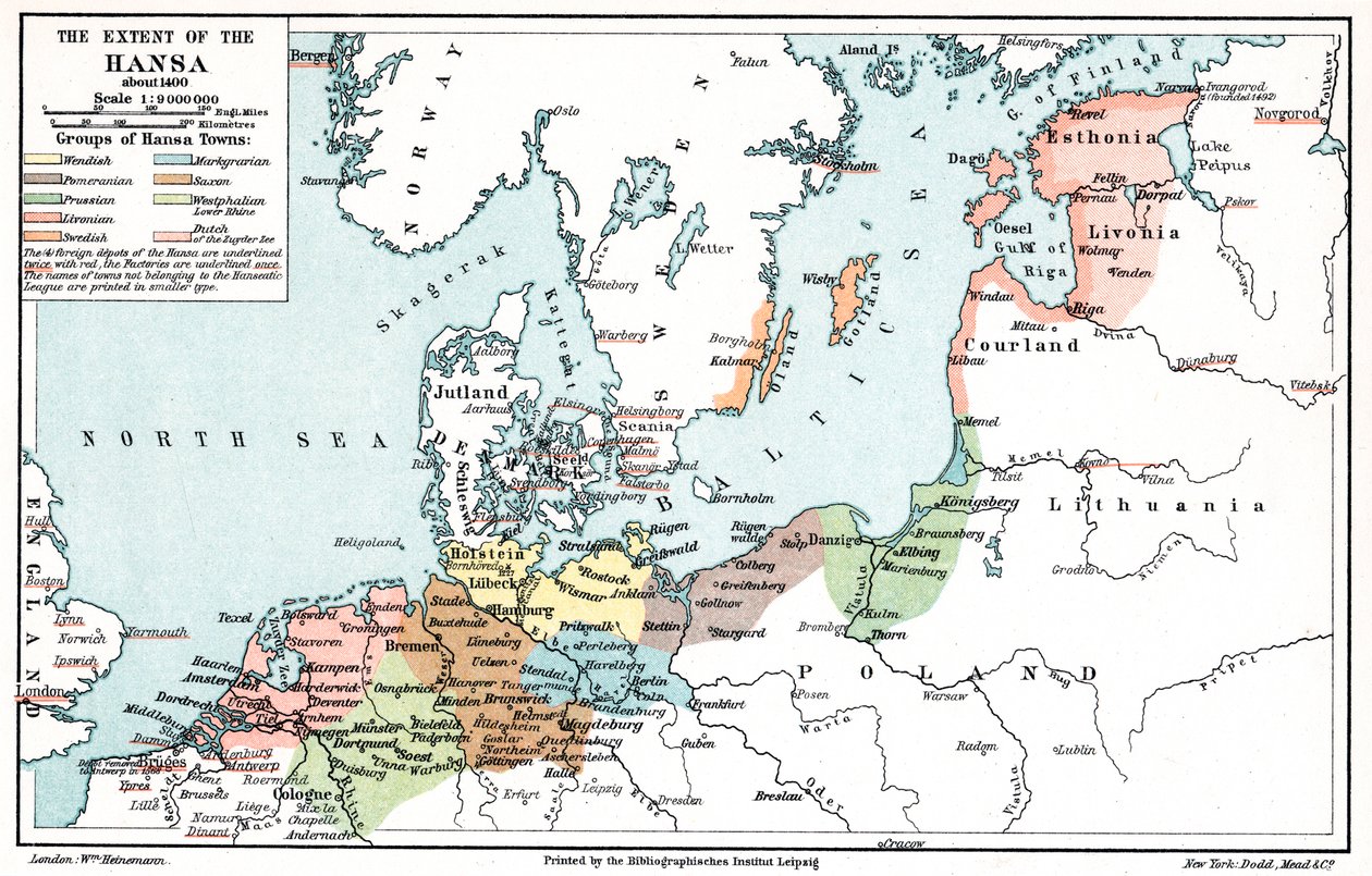 Karte des Ausmaßes der Hanse um 1400 von Unbekannt
