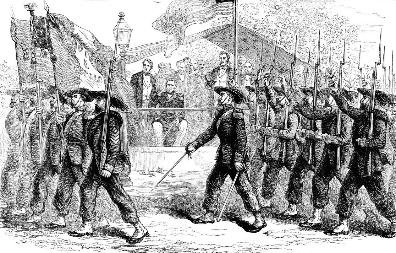 Vorbeimarsch der Garibaldi-Garde vor Präsident Lincoln, 1861-1865 von Unbekannt
