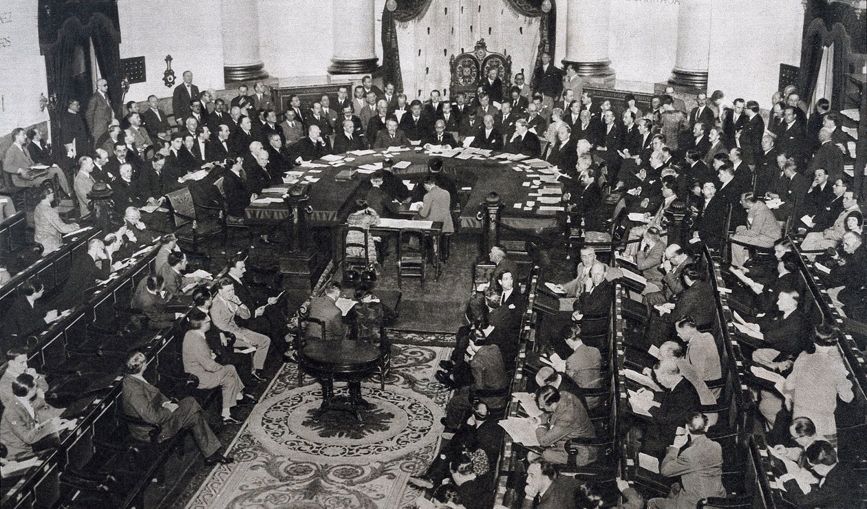 Treffen des Völkerbundes am 10.06.1929 im Senatspalast in Madrid, Spanien von Unbekannt