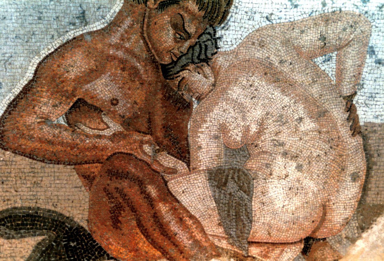 Mosaik eines Satyrs und einer Nymphe, Haus des Fauns, Pompeji, Italien von Unbekannt