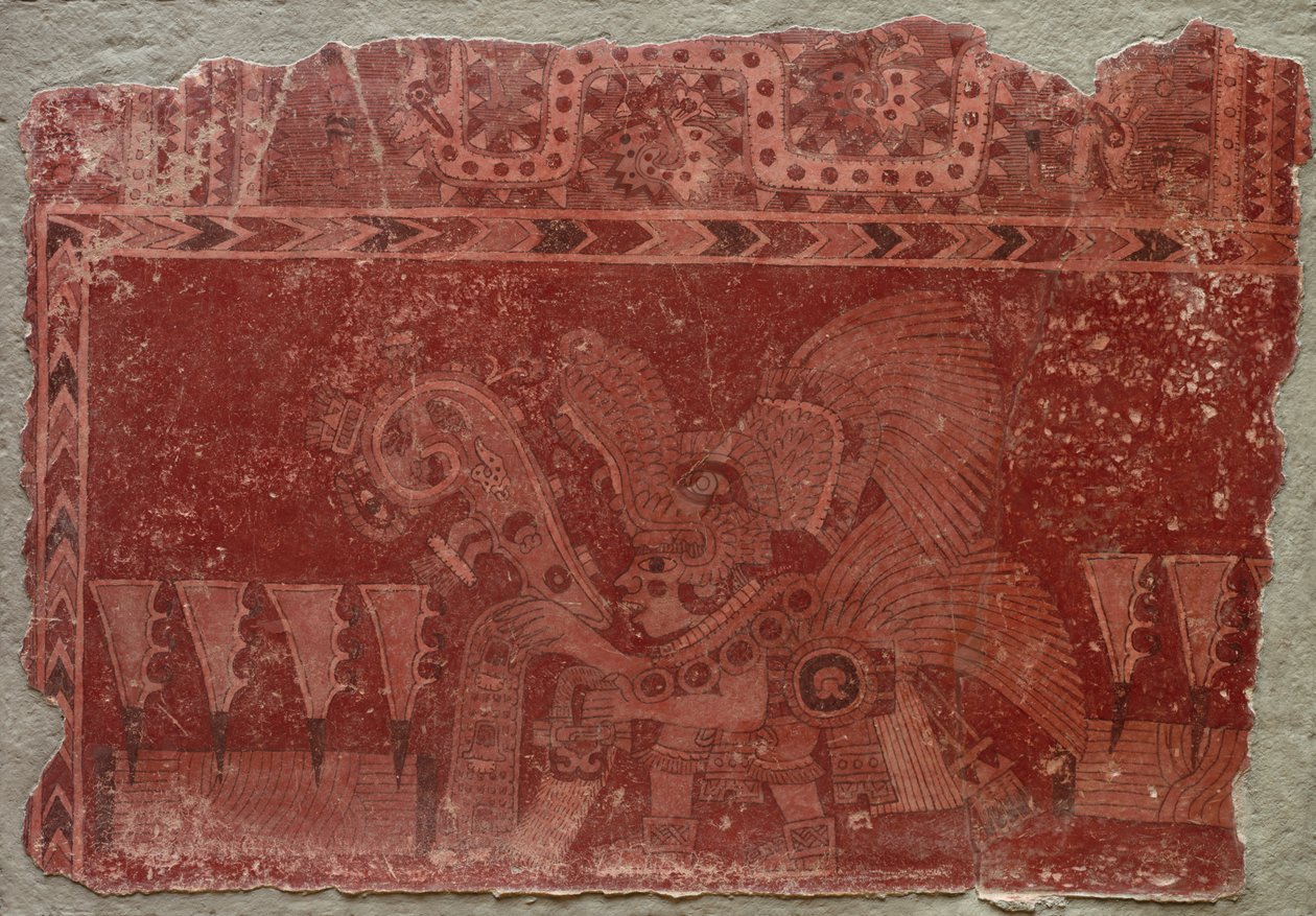 Wandfragment mit Elite-Mann und Maguey-Kaktusblättern, 500-550 von Unbekannt