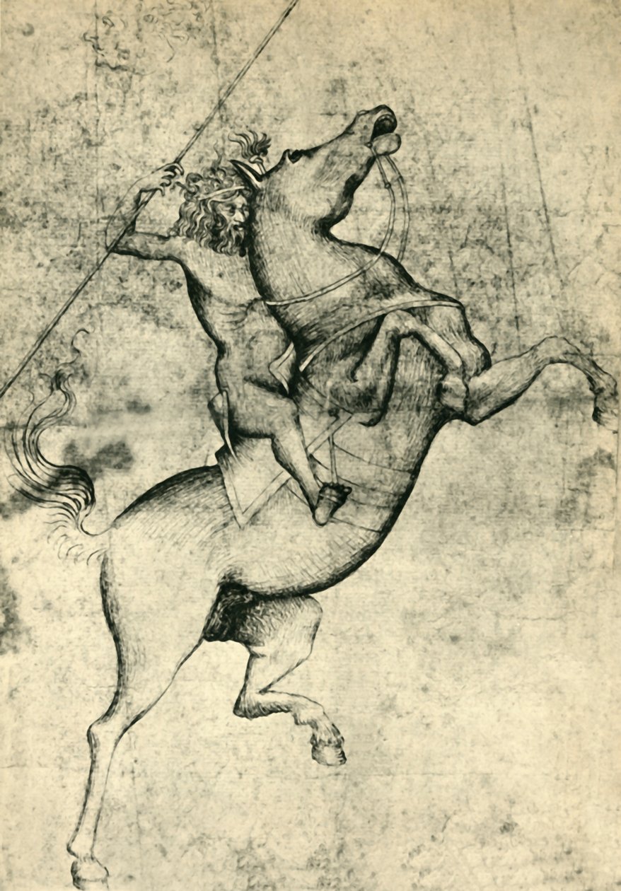 Nackter Mann reitet ein Pferd, frühes 15. Jahrhundert, 1943 von Unbekannt