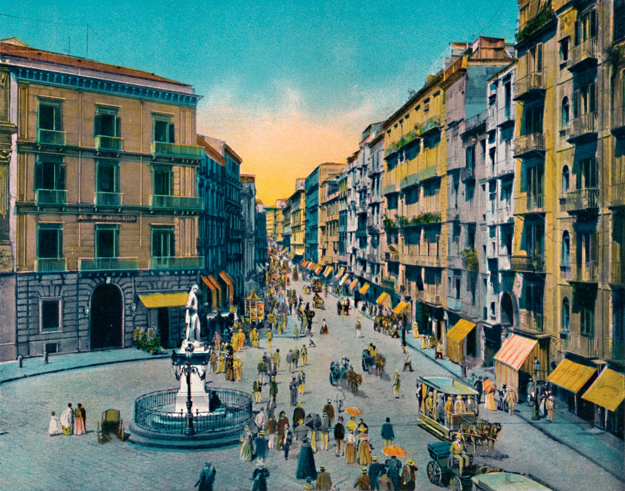 Neapel - Via Roma, Largo Carità mit Denkmal für Carlo Poerio, ca. 1900 von Unbekannt