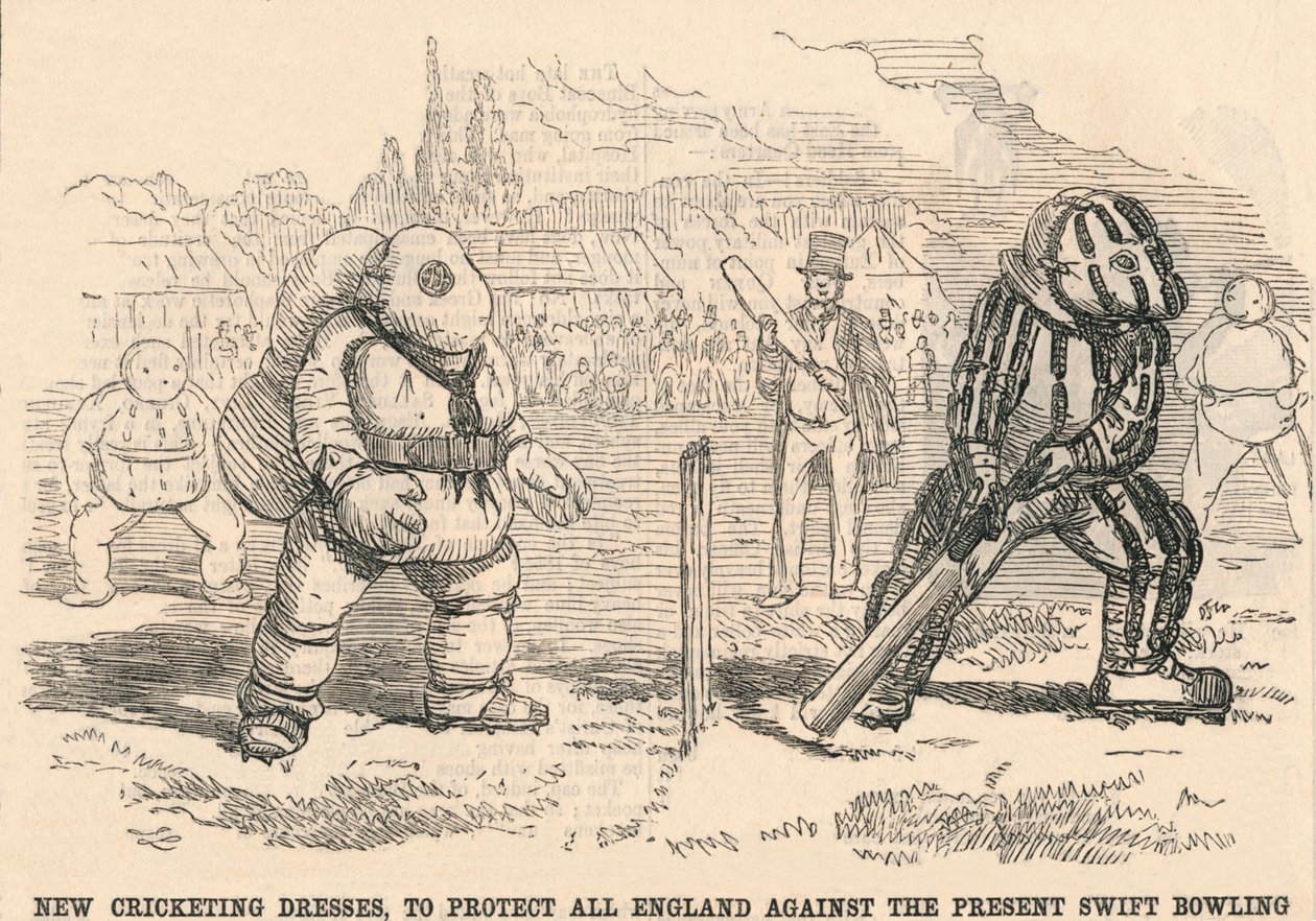 Neue Cricket-Kleider, um ganz England vor dem derzeitigen schnellen Bowling zu schützen, 1854 von Unbekannt