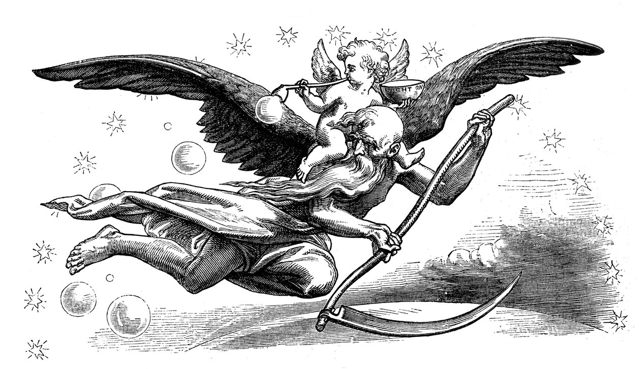 Vater Zeit mit seiner Sense, bringt das neue Jahr, 1870 von Unbekannt