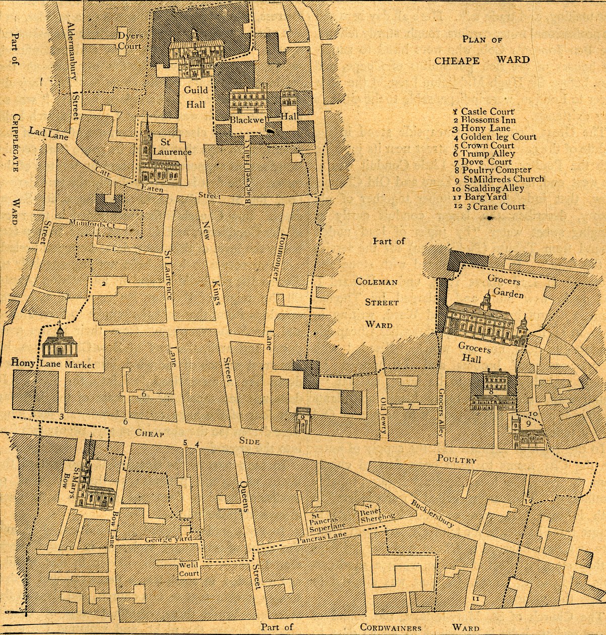 Alte Karte des Wards von Cheap - um 1750, 1897 von Unbekannt