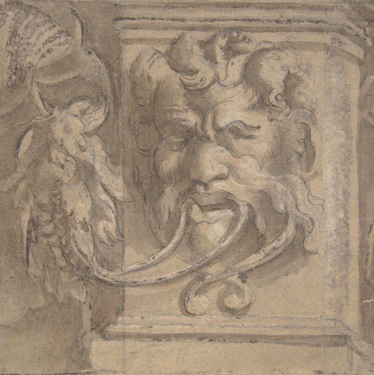Ornamentales Design mit antikem Maskenstil, 1550-1600 von Unbekannt