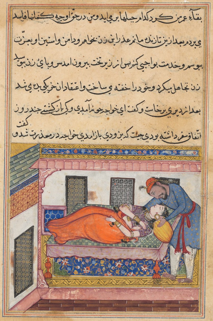 Seite aus Geschichten eines Papageis Tuti-nama: Vierzigste Nacht: Shahr-Arais Ehemann..., um 1560 von Unbekannt