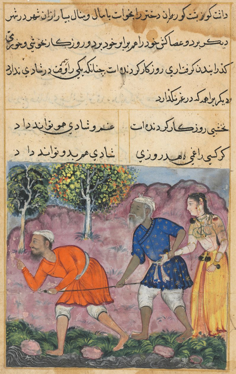 Seite aus Geschichten eines Papageis Tuti-nama: Zweiundvierzigste Nacht: Die Tochter des Rajas..., um 1560 von Unbekannt