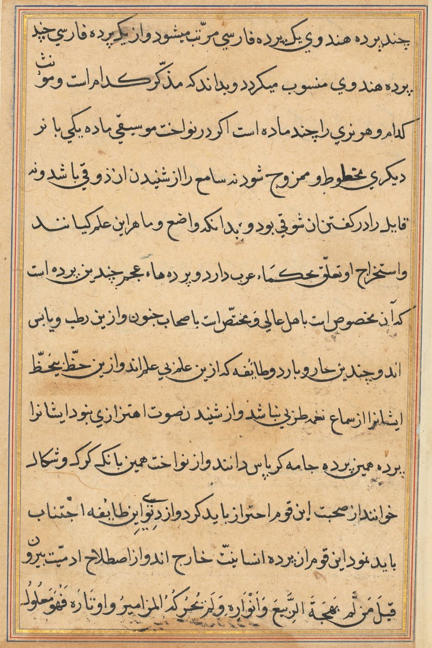 Seite aus Geschichten eines Papageis Tuti-nama: Textseite, ca. 1560 von Unbekannt