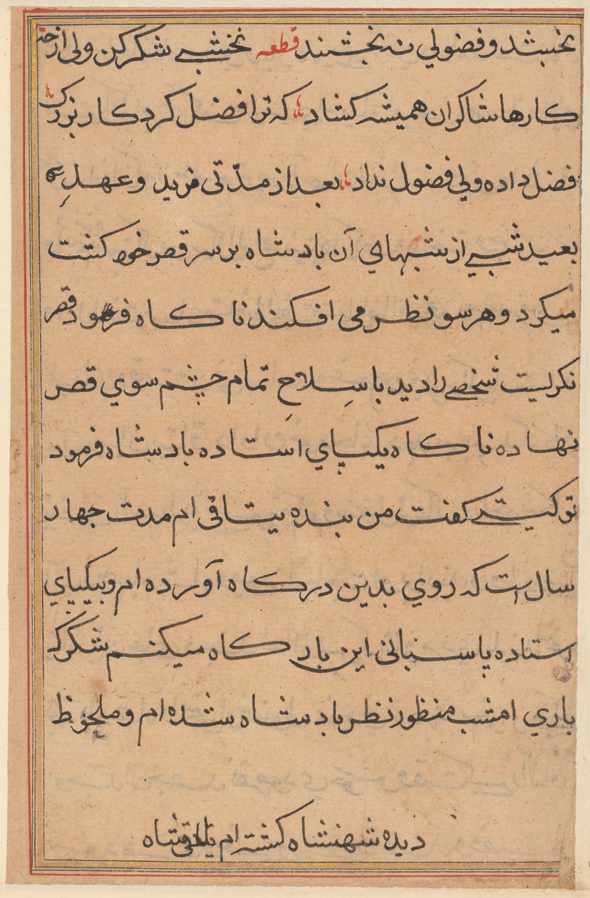 Seite aus den Geschichten eines Papageis Tuti-nama: Textseite, ca. 1560 von Unbekannt