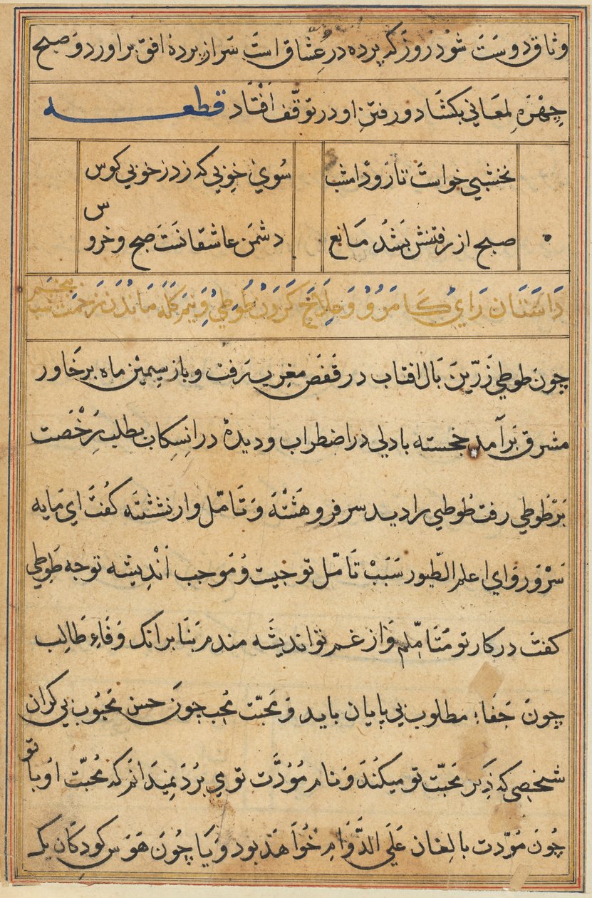 Seite aus Tales of a Parrot Tuti-nama: Textseite, ca. 1560 von Unbekannt