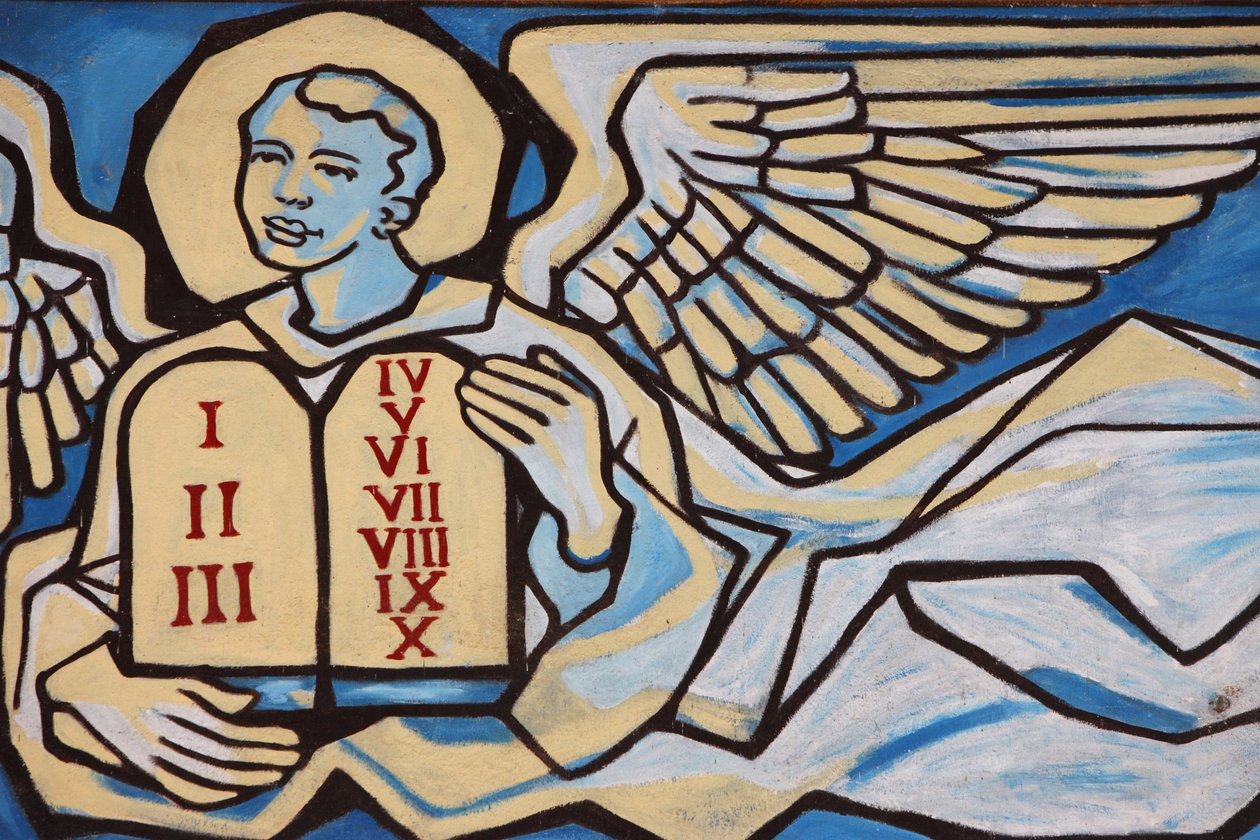 Gemälde in der Kirche Unserer Lieben Frau von Togo: Engel, der die Gesetzestafeln hält, Togoville, Togo von Unbekannt