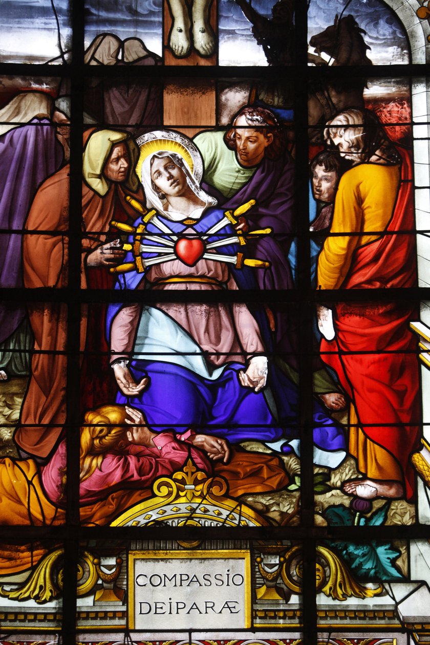Paris, Frankreich Kirche Saint Laurent Buntglasfenster: Die sieben Schmerzen Mariens, Paris, Frankreich von Unbekannt