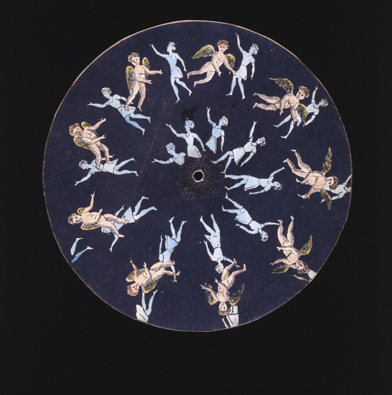 Phenakistiskop-Scheibe mit einem Amor und zwei Mädchen, ca. 1830 von Unbekannt