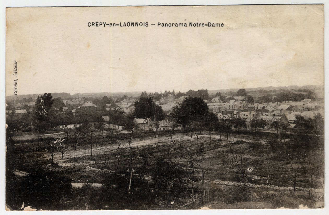 Picardie, Aisne (02), Crepy in Laonnois (Crepy-en-Laonnois): Panorama von Notre-Dame - Postkarte Ende 19. Anfang 20. Jahrhundert von Unbekannt