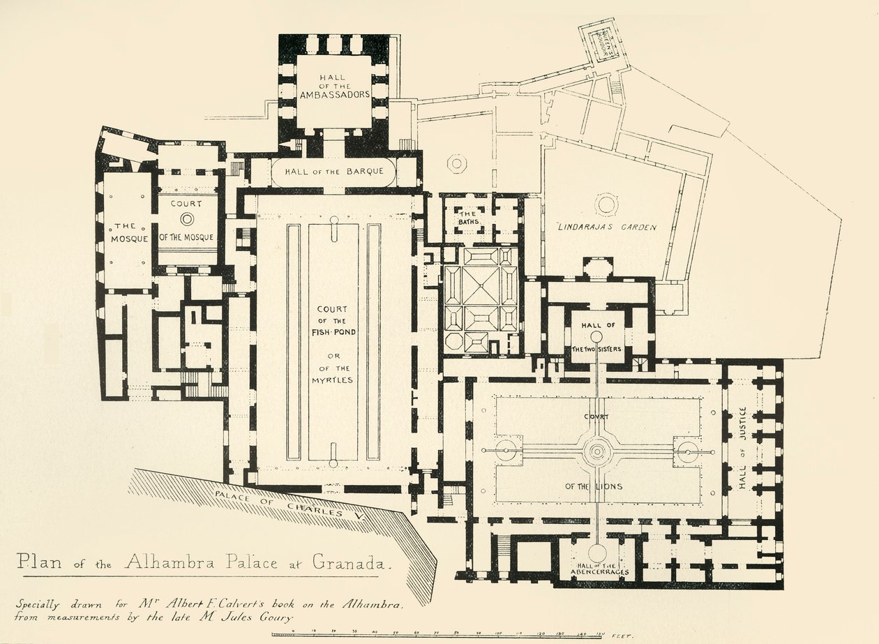 Plan des Alhambra-Palastes in Granada, 19. Jahrhundert, 1907 von Unbekannt