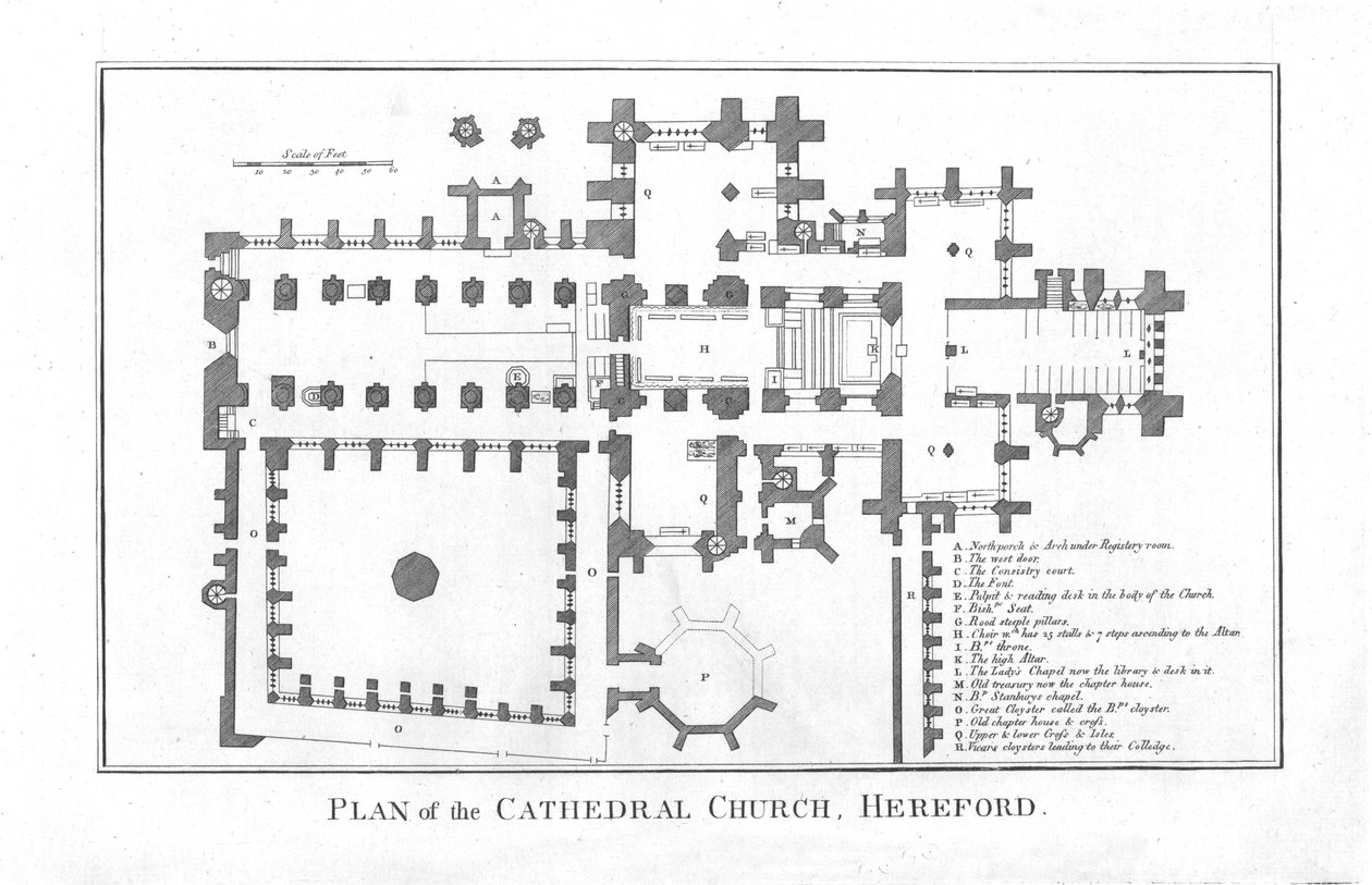 Plan der Kathedrale von Hereford, spätes 18. Jahrhundert von Unbekannt